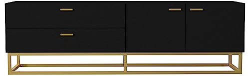 moebel17 TV Lowboard Theodora Sideboard Board stehend, Schwarz Gold mit Gestell aus Metall, Holz, mit Schrankfach und 2 Schubladen, viel Stauraum,160 x 48,1 x 36,8 cm, 9772 (Schwarz Gold)
