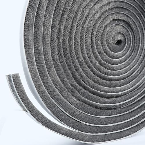 Boxonly Brush Weather Stripping 7mmx6mm Self Adhesive Sealing Windproof Seal Strip Length 10M Weatherstrip Sweep Brushes for Door Window Gray