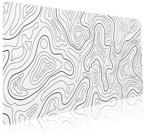 White Topographic Contour Gaming Mouse Pad XXL Geographic Map Lines Minimalist Extended Large Mat Mousepad Desk Pad Non-Slip Rubber Base Stitched Edge Long Keyboard Pad for Computer,35.4×15.7 Inch
