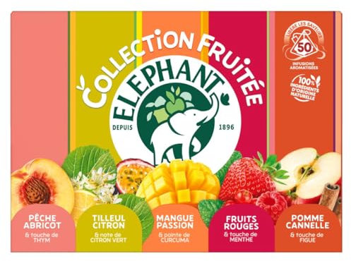Elephant, Infusion Collection Fruitée Découverte, Assortiment de 5 Infusions, Ingrédients d'Origine 100% Naturelle, 50 Sachets Pyramid