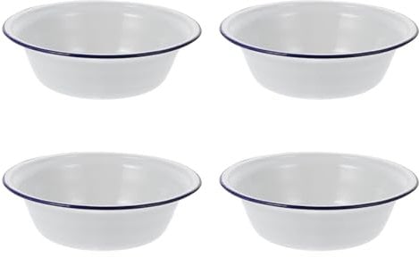 4 Stück Emaille SchüSsel Weiß - Tiefe Suppenschalen FüR Salate, Snacks Und Ramen - SpüLmaschinengeeignet Und Langlebig FüR Zuhause Und Partys 20 x 6CM