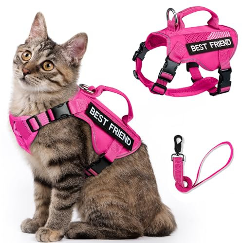SALFSE Taktisches Katzengeschirr mit Leine, Air-Mesh, für große Erwachsene, Katzengeschirr, ausbruchsicher, reflektierend (APink, L)