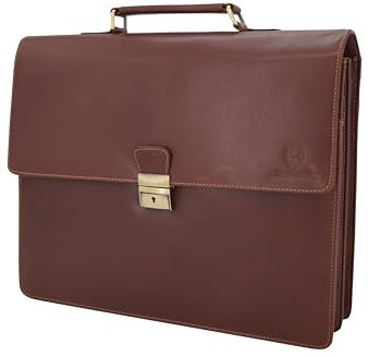 GERMANUS Porte-documents David en cuir marron foncé, marron foncé