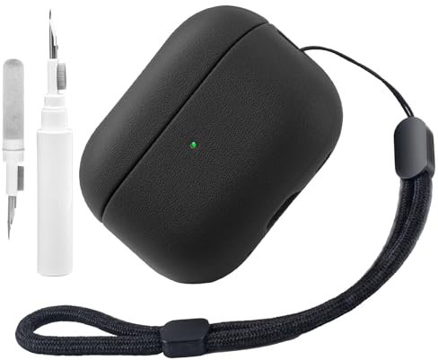 Funda de TPU Compatible con AirPods Pro de 2ª generación con Kit de Limpieza, Funda Protectora para Apple Airpods Pro 2 con Correa de Mano, Funda de Cuero con diseño táctil para Airpods Pro 2(Negro)