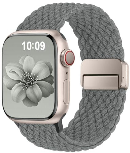 Higgs Geflochtenes Armband Kompatibel mit Apple Watch 40mm 41mm 42mm 38mm Damen Herren, Magnetisch Verschluss Elastisch Stoff Sport Nylon Armbänder für iWatch SE 3/2/1 Series 11 10 9 8 7 6 5 4 3 2 1