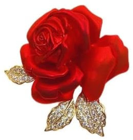 Red Rose Brooch Pin for Women Girls Rhinestone Rose Flower Brooch Lapel Pin for Clothes Sweater Bag Dress Suit Bouquet Decoration
