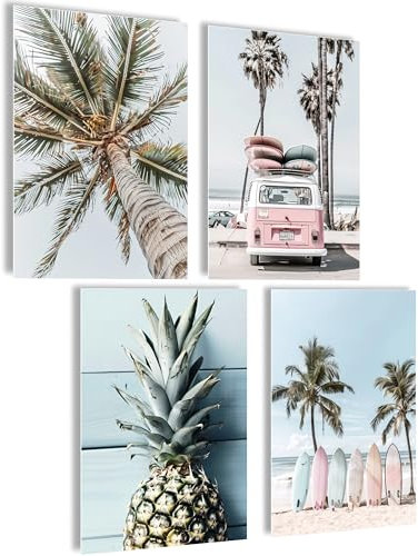 mojoliving Summer Vibes Poster Surfen Set Vintage Bilder Set Beach Deko aesthetic room decor Hawaii Deko Dommer Deko Poster Vintage summer aesthetic Hawaii Strand Bilder Surfer