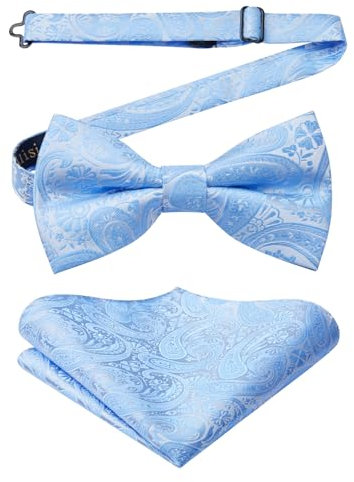 Enlision Blau Fliege Herren Paisley Einstellbar Fliege Mit Einstecktuch für Hochzeit Anzug Smoking