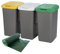 Tontarelli Set de Papelera de reciclaje con 3 compartimentos, 75 litros en total, dimensiones 79x33x48 cm, más rollo de bolsas de basura adecuados a cada depósito