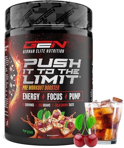 Push it to the Limit - Pre-Allenamento con L-Arginina + Citrullina + L-Tirosina + L-Teanina + L-Carnitina + AAKG + Taurina + Radice di Rosa Rhodiola + Caffeina - Dose elevata - 360 g - Cola-Ciliegia
