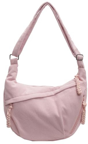 BIOSA Sac demi-lune en velours côtelé pour femme, sac à bandoulière, grand sac à main avec poches, sac à bandoulière chic, sac hobo pour l'école, les voyages, le travail