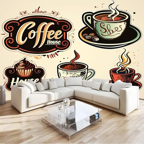 Tapete Fototapete 3d Effekt Retro-Café-Text 400x280cm Wandbild Wanddeko für Wohnzimmer Schlafzimmer, Bunt Vlies Tapeten mit Geruchsfreiheit Wandposter Wandkunst