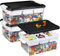Aufbewahrungsbox für Bausteine Ablagefächer 3 pcs Stapelbar Kisten Spielzeug Aufbewahrung mit Deckel & Bauplatte Stapelboxen Sortierboxen Kleinteile Organizer Box Kinder Spielzeugkiste(Schwarz)
