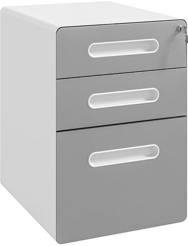Vinsetto Cassettiera da Ufficio a 3 Cassetti con Serratura e Ruote, Mobile per Ufficio con Portadocumenti Formato A4, Legale e Lettera, Grigio Chiaro