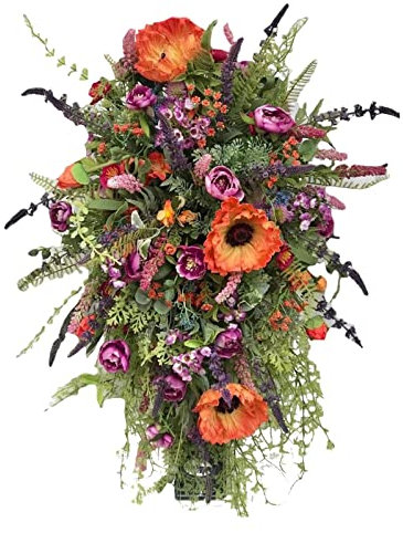 Autumn Garland Spring Summer Front Door Sunflower Floral Teardrop Wreath Floral Wreath For Home Wedding Cottage Mailbox Spring Decorations (Orange, One Size)