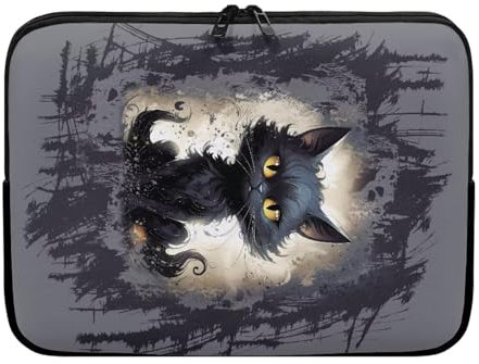 TSOVTHRID Housse en néoprène pour ordinateur portable 13 Motif chat et sorcière Noir