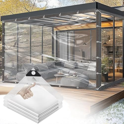 Bâche transparente pour l'extérieur 1,5 x 2 m, 2025, avec œillets pour éviter la déchirure, bâche transparente, protection contre la pluie, peut résister au vent fort