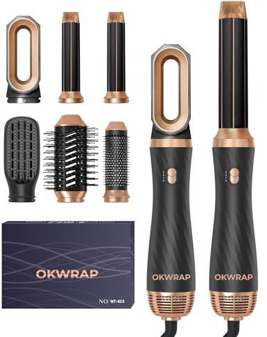 OKWRAP Haarstyler Airstyler Hair Styler Set 6 In 1 Mit Rundbürstenföhn Haarstyler Warmluftbürste Thermal Brush Airflow Lockenstab Automatisch, Volumen Föhnbürste,Für Glätten, Trocknen, Volumen, Locken
