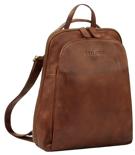STILORD 'Ophelia' 2-in-1 Rucksack-Tasche Echtleder - Crossbody Bag Handtasche Leder Rucksack Klein - Cityrucksack Daypack Umhängetasche Damen Tagesrucksack 10,9 Zoll, Farbe:brandy - cognac