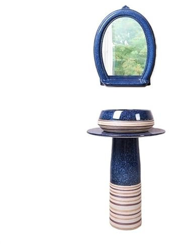 WOTZOV Lavabo sur Pied Petit lavabo de Salle de Bain sur Pied, lavabo sur Pied de 15,7 Pouces, lavabo sur Pied en céramique Vintage pour Salle de Bain intérieure et extérie,E Taille Unique