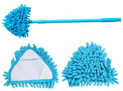 Yaoliucp Kleiner dreieckiger Mop, 180 ° rotierbarer Wandmoppreiniger mit Teleskopgriff, Mini mit 2 Ersatzköpfen für Badezimmer Duschbodenwand