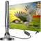 Antenna TV Interna Amplificata Potente 2025 - Antenna Digitale Interiore con Cavetto, Ricevimento 360°, Supporta 4K HD/VHF/UHF - Compatibile con Smart TV e Televisori