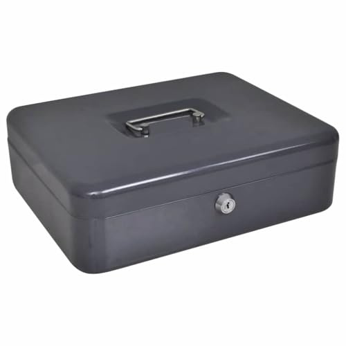 vidaXL Geldbox mit Schloss Dunkelgrau 30 x 24 x 9 cm Stahl, Home Office Safe, rechteckige Stahl-Schatzkiste, dunkelgraue Aufbewahrung, kompakte Metallbox, für Geldschutz