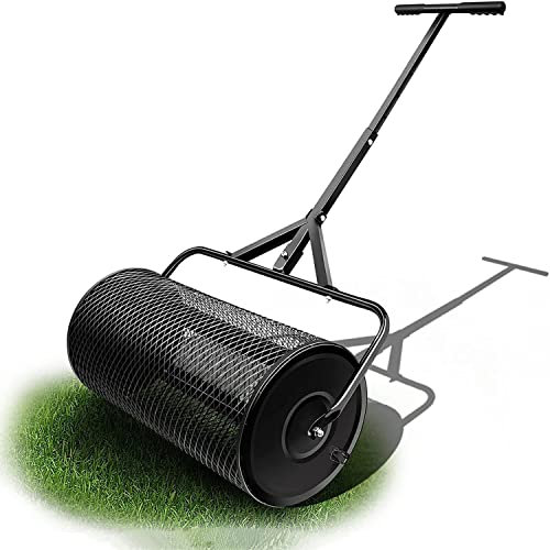 KLYDBMYT Manure Spreaders, Compost Spreader, Lawn and Garden Peat Moss Roller with Side Latches, Powder Coated Steel Mesh Basket for Spreading Manure, Topsoil