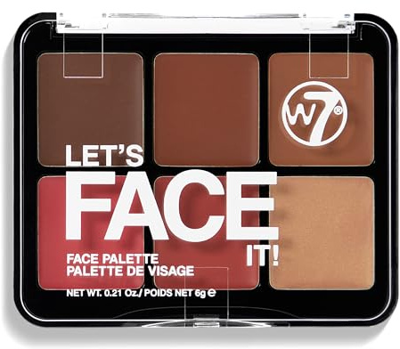 W7 Let's Face It Palette Crema Viso - Desert Glow | 6 Tonalità Bronzer, Blush e Highlighter, Texture Cremosa Sfumabile