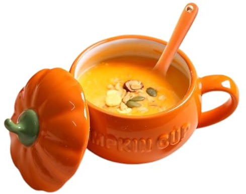 Tazas con forma de calabaza con tapa - Tazas de café de cerámica de Halloween con forma de calabaza con tapa - Taza de café de otoño con decoración de otoño, taza de Halloween para ca