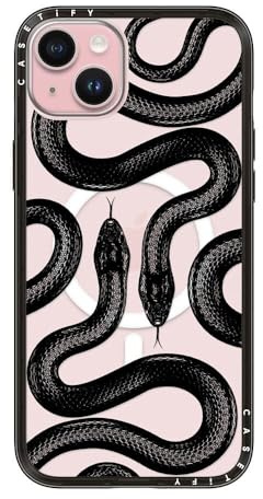 CASETiFY Compact iPhone 15 Plus Hülle [MagSafe-kompatibel/Schlank/Schutz vor Stürzen aus 1,2 m] - Black Kingsnake - Transparentes Schwarz