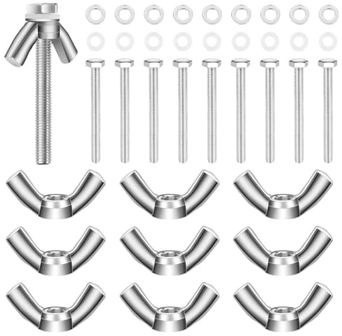 HHXUUAN M5 Wing Nuts & Bolts 40-Piece Kit,10 Sets 50mm Hex Bolts & Washers | 40-piece hardware kit, butterfly nuts, 50mm hex bolts, metal & nylon washers for DIY, machinery and electronic equipment