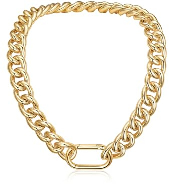 U7 Dicke Goldkette Damen, 16MM breit 45cm Lange Cuban Link Kette, Hip Hop Kette, Leichtes Aluminium, Streetwear & Hip Hop Statement Kette