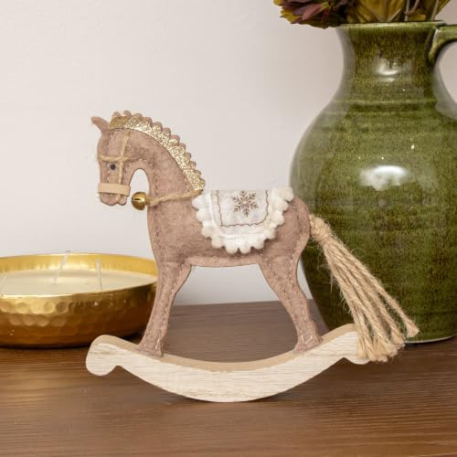 Melody Maison Neutral Brown Felt Standing Rocking Horse Decoration - 16cm