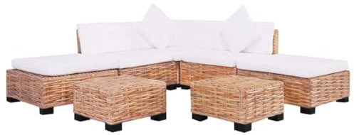 Holamys Sofagarnitur 18-TLG. aus Natur-Rattan, Mahagoniholz, Braun, Weiß, für Wohnzimmer, Langlebig, Nachhaltig, Modulares Sofa, Innenbereich, Bequeme Möbel