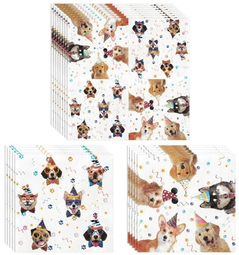 20 Stück Happy Birthday Servietten, Hundegeburtstag Serviette 33X33cm, Servietten Hunde Geburtstag Deko, Welpe Papierservietten für Kindergeburtstag, Babyparty,Haustiere Party Deko