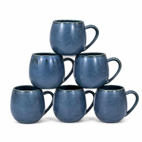 superyes Deep Sea Blue and Sage Green Reactive Glaze Ceramic Mugs, Set of 4, 18 oz, Glazed Stoneware, Microwave & Dishwasher Safe