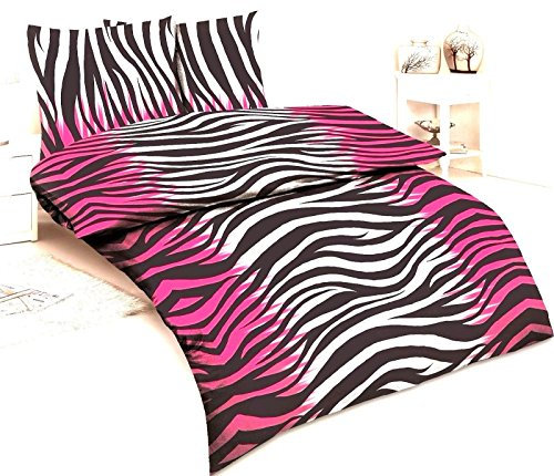 daspasstgut 3-teilige BETTWÄSCHE Microfaser Bettbezug Übergröße 200x200cm + 2X Kopfkissen 80x80cm TOP Tier Fell Muster Schwarz Weiß Pink Afrika Modern Zebra