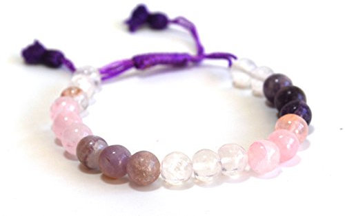 Krystal Gifts UK Reiki Energy Charged Amethyst, Rose Quartz & Clear Quartz Crystal Beaded Bracelet (Beautifully Gift Wrapped)