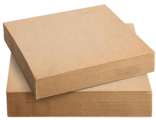 Braune Wellpappe zum Basteln, 24 Stück quadratische Bastelwellpappe 30,5 x 30,5 cm