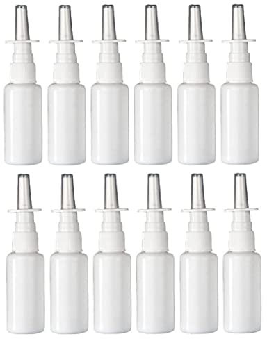 ericotry 12PCS Empty Refillable Portable Plastic Nasal Pump Sprayers Spray Bottle Makeup Water Container Jar Pot for Colloidal Silver and Saline Applications Home and Travel Use (50ML)