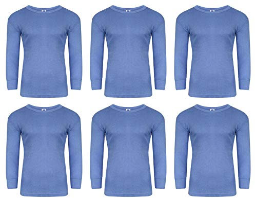 6 x Mens Thermal Long Johns Top Bottom Underwear Trousers T Shirt Set S M L XL (Blue Full Sleeve, M)