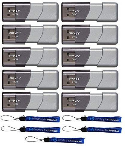 PNY Elite Turbo Attache 3 Lot de 10 clés USB 3.0 64 Go avec 5 cordons Everything But Stromboli Modèle P-FD64GTBOP-GE
