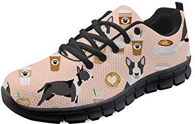Coloranimal Running Walking Schnürschuhe Gym Sport Athletic Trail Flats Lustige Boston Terrier Kaffee Muster rutschfeste Go Easy Walking Flats EU Größe 38