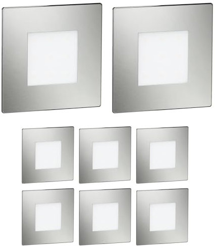 ledscom.de 8 LED luce per scale/apparecchio da incasso FEX per interni ed esterni, angolare, acciaio inox, 85 x 85 mm, bianco freddo