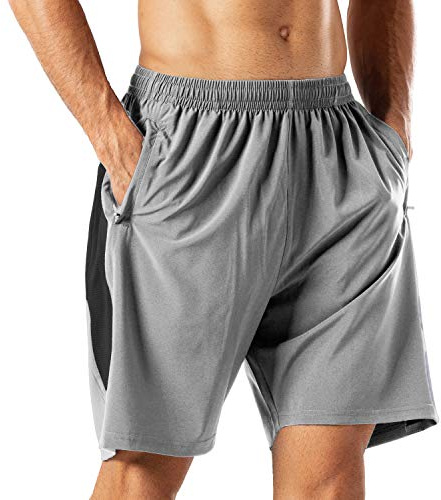 HMIYA Short de Course Homme Séchage Rapide Sport Pantalon Court avec Poche Zippé(Gris Clair 4XL)