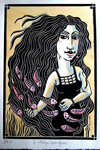 La ictióloga, grabado linóleo 50x38 cm