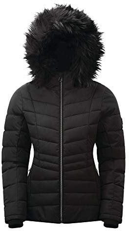 Dare 2b Damen Glamorize II Veste de ski isolante, imperméable respirante Avec Capuche détachable et Jupe par-Neige wasserdichte isolierte Jacken, Schwarz, FR : S (Taille Fabricant : 10)