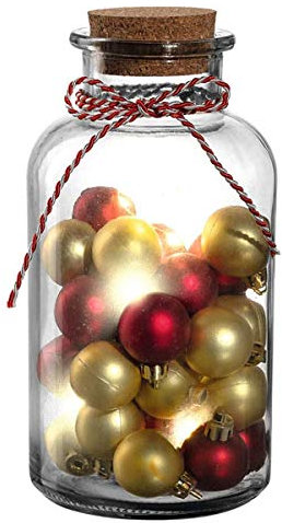 Leonardo - Weihnachtsdekoration - Dekorationsobjekt - Flasche mit Kugeln und LED - Lichterkette - Maße (ØxH): 8,3 x 17,8 cm