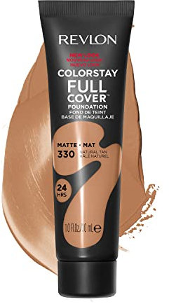 Revlon ColorStay Full Cover Longwear Matte Foundation, hitze- und schweißbeständig, leichtes Gesichts-Make-up, Farbton natürliche Bräune (330), 30 ml